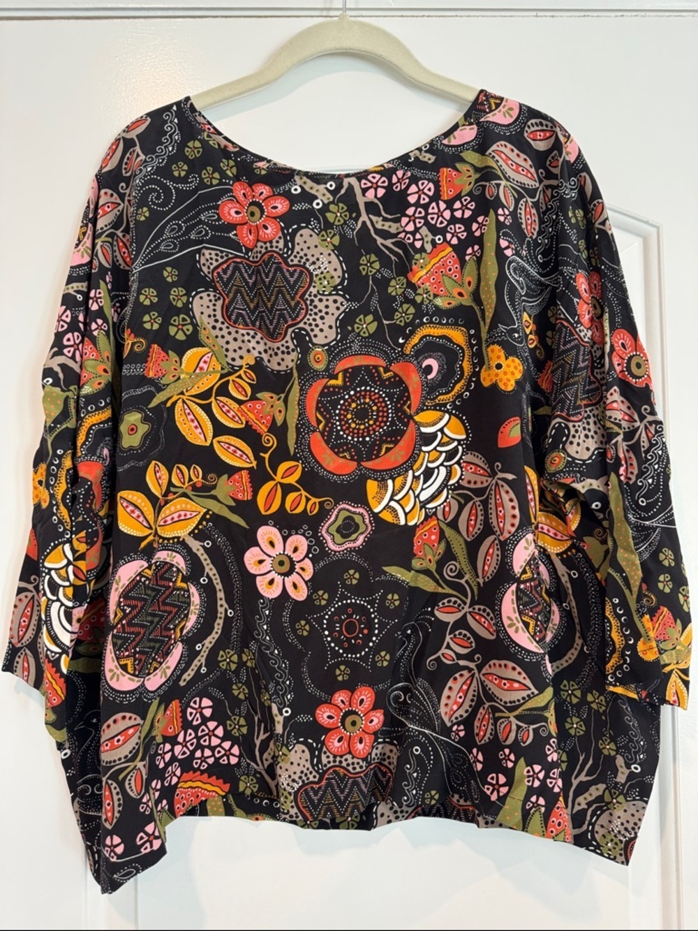 Missoni Black Floral Paisley Boatneck Blouse 100% Silk Size Large